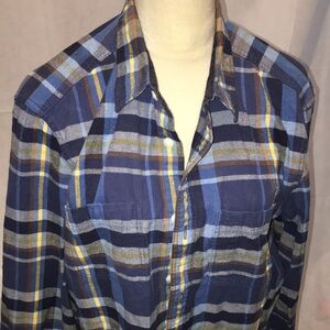 GAP Men’s Plaid Flannel Shirt | Blue, Yellow & Gray | Size L